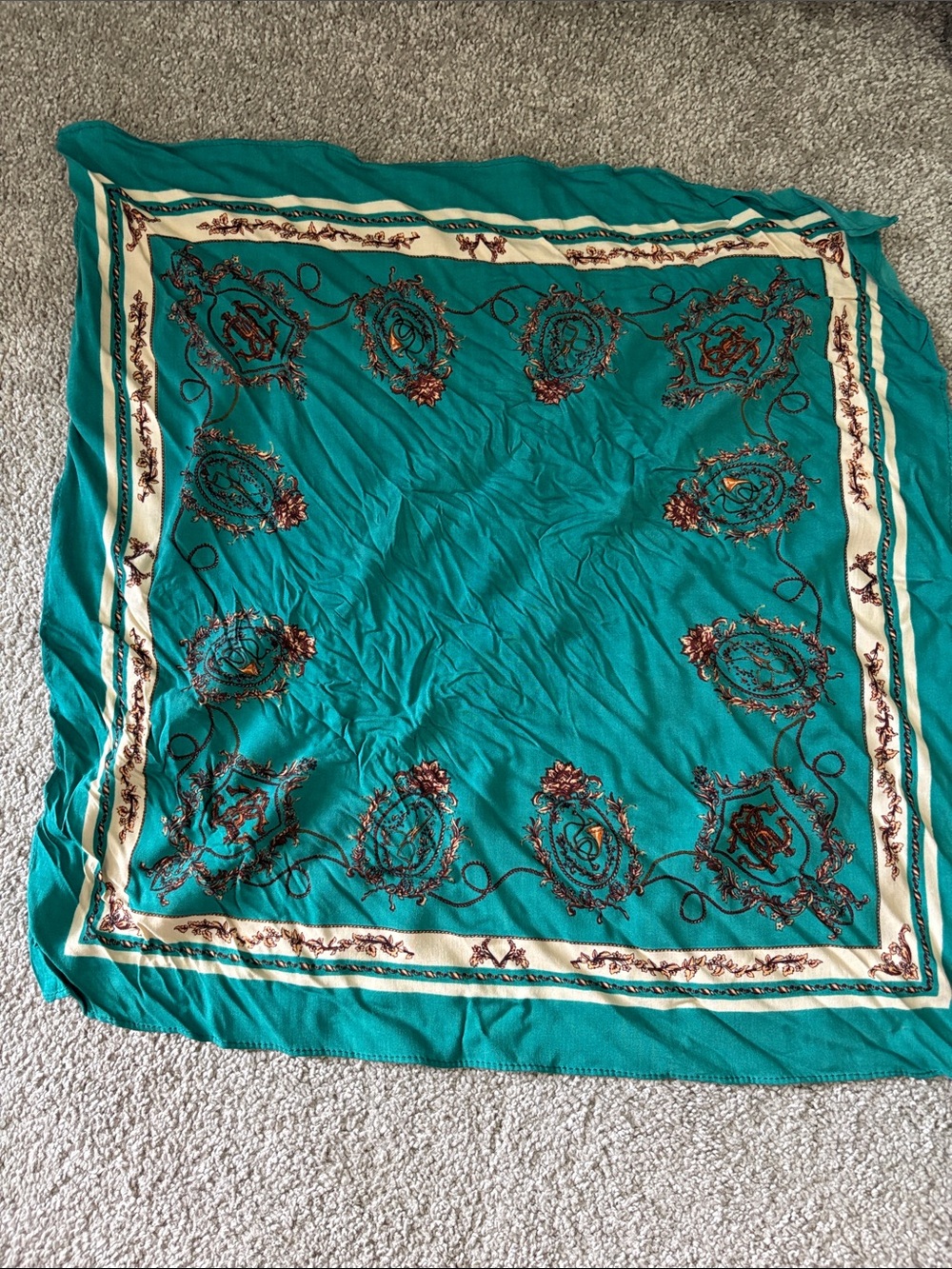 Teal Floral Medallion Square Scarf 100% Viscose from Saks